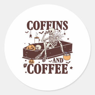 Coffins en koffie grappig skelet Halloween Ronde Sticker