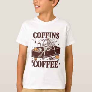 Coffins en koffie grappig skelet Halloween T-shirt