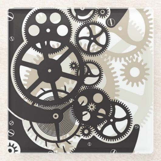 Cog-wielen Glazen Onderzetter (Voorkant)