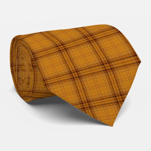 Cognac Oranje Grijs Zwart Tartan Pset Stropdas (Opgerold)