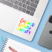 Cognitieve diversiteit vieren | Regenboogtypografi Sticker (Laptop met iPhone)