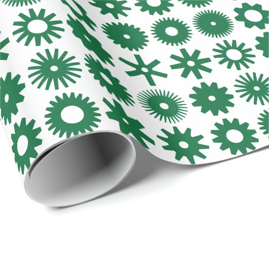Cogs - Forest Green op White Cadeaupapier (Rol Hoek)