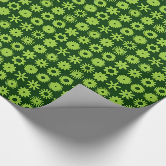 Cogs - Martian Green over Dark Forest Green Cadeaupapier (Hoek)