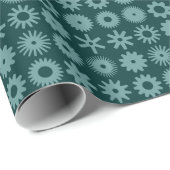 Cogs - Ocean Green op Dark Moss Green Cadeaupapier (Rol Hoek)