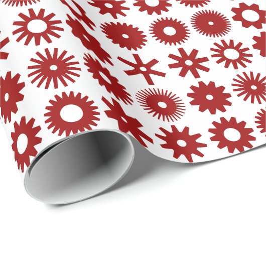 Cogs - Ruby Red on White Cadeaupapier (Rol Hoek)