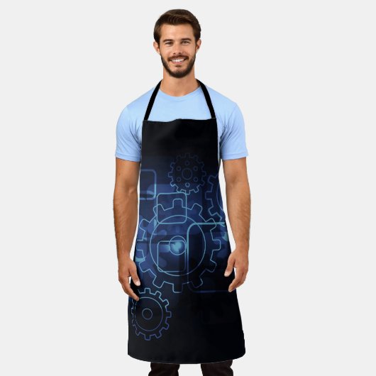 Cogwheels mechanica zwarte blauwe jongens mannen schort (Gedragen)