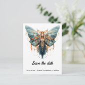 Cogwing Monarch Vlinder Steampunk Bruiloft Aankondigingskaart (Staand voorkant)