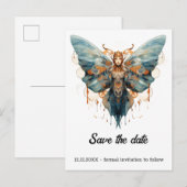 Cogwing Monarch Vlinder Steampunk Trouw  Aankondigingskaart (Voorkant / Achterkant)