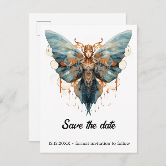 Cogwing Monarch Vlinder Steampunk Trouw  Aankondigingskaart (Voorkant / Achterkant)