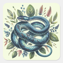 Coiled Snake Botanische Waterverf Kunst Vierkante Sticker