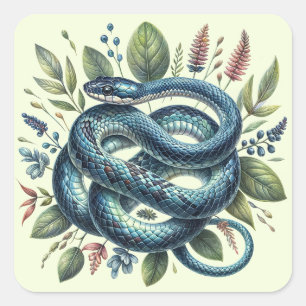 Coiled Snake Botanische Waterverf Kunst Vierkante Sticker