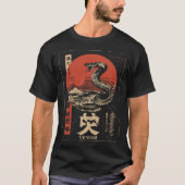 Coiled Snake Japanse Rode Zon Zodiac Art T-shirt (Voorkant)