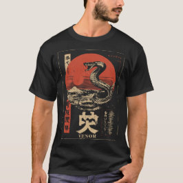 Coiled Snake Japanse Rode Zon Zodiac Art T-shirt