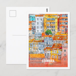 Coimbra Portugal Famous Travel Waterverf Sketch Briefkaart