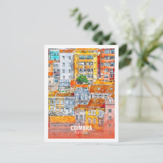 Coimbra Portugal Famous Travel Waterverf Sketch Briefkaart (Staand voorkant)
