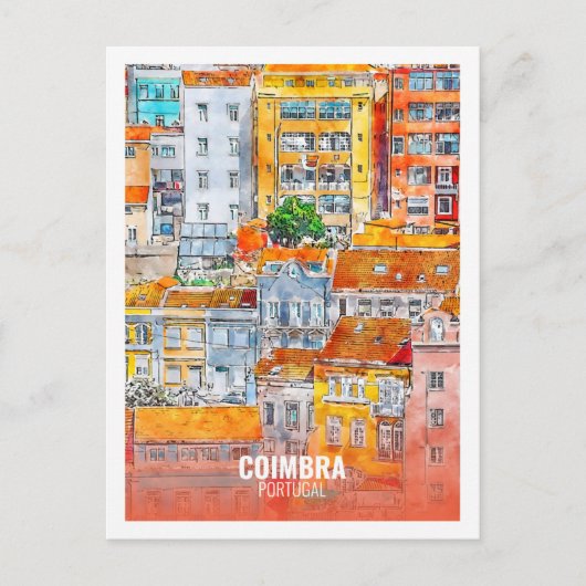 Coimbra Portugal Famous Travel Waterverf Sketch Briefkaart (Voorkant)