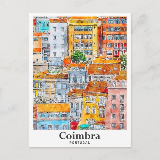 Coimbra Portugal Travel Waterverf Hand getekend Briefkaart (Voorkant)