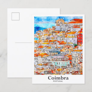 Coimbra Portugal Travel Waterverf Hand getekend Briefkaart