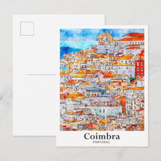 Coimbra Portugal Travel Waterverf Hand getekend Briefkaart (Voorkant / Achterkant)