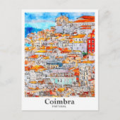Coimbra Portugal Travel Waterverf Hand getekend Briefkaart (Voorkant)