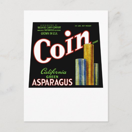 Coin California Asparagus Label Briefkaart (Voorkant)