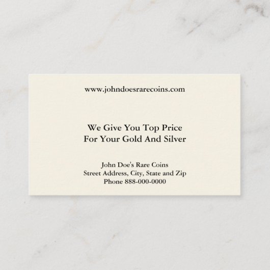 Coin Dealer Business Card Visitekaartje (Achterkant)