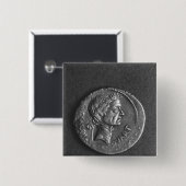 Coin met een portret van Julius Caesar Vierkante Button 5,1 Cm (Voorkant /achterkant)