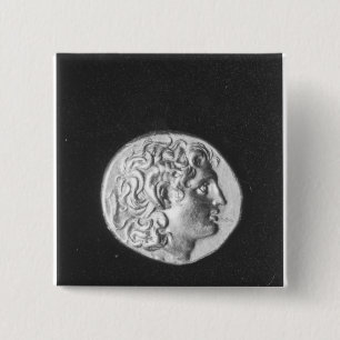Coin met het hoofd van Alexander de Grote Vierkante Button 5,1 Cm