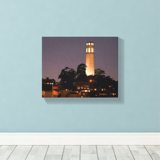 Coit Tower bij nacht Canvas Afdruk (Insitu (Houten vloer))