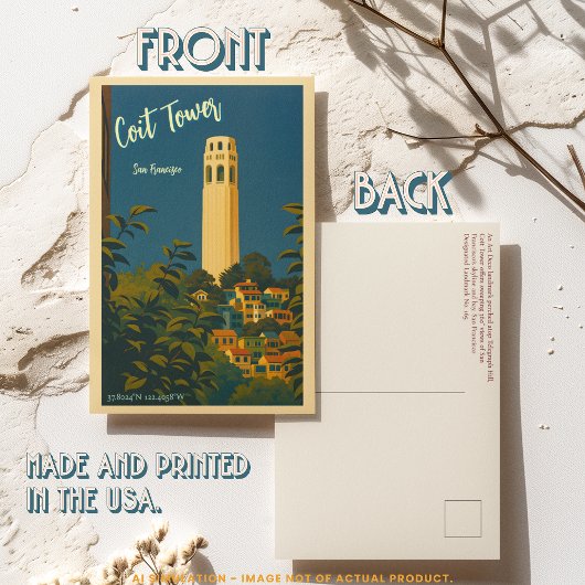 Coit Tower op Telegraph Hill, San Francisco Reis Briefkaart