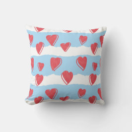 Cojín con corazones y rayas azules y blancas kussen