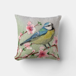 cojín pájaro y flores a la acuarela kussen
