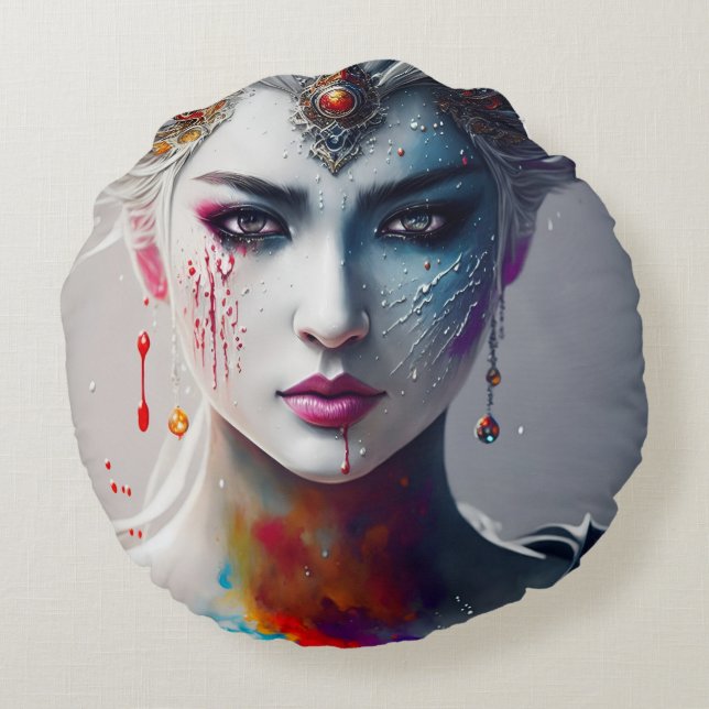 Cojín Redondo skin paint girl white Rond Kussen (Achterkant)