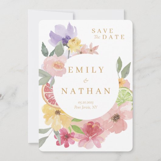 Coktail en Citrus Waterverf Florals sparen de datu Save The Date (Voorkant)
