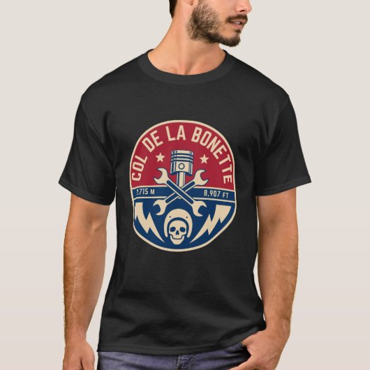 Col de la Bonette Franse Alpes motorfiets tour T-shirt (Voorkant)