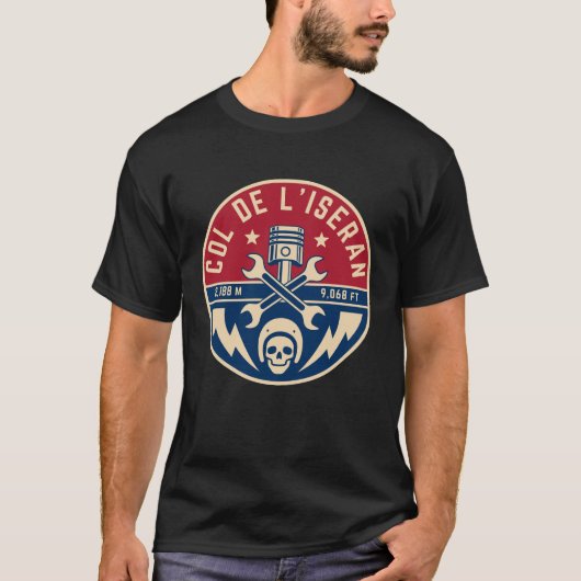Col de l'Iseran Franse Alpes motorfiets tour T-shirt (Voorkant)