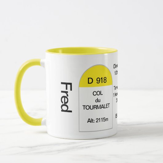 Col du tourmalet, Franse wegmarker, racefiets Mok (Links)