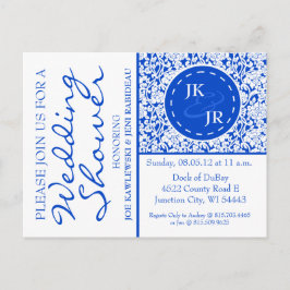 Colbalt Blue Flourish en Umbrella Vrijgezellenfees Uitnodiging Briefkaart