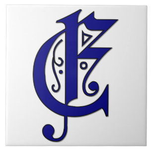 Colchester Letter E in Blue Monogram Tegel Tegeltje