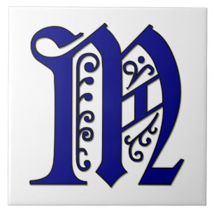 Colchester Letter M Blue Monogram Tegel Tegeltje