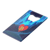 Cold Blue Bitcoin Creditkaart Flessenopener (Voorkant Gekanteld)