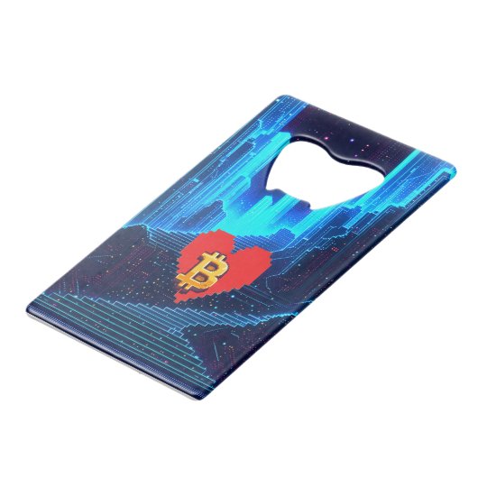 Cold Blue Bitcoin Creditkaart Flessenopener (Voorkant Gekanteld)