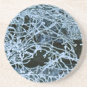 Cold Blue Icy Winter Branches Mooi Zandsteen Onderzetter