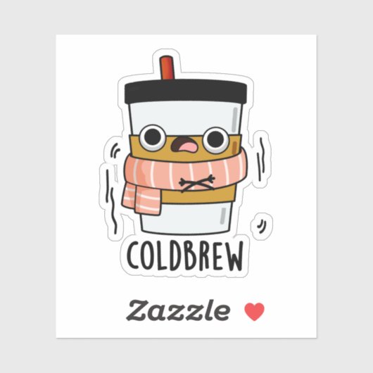 Cold Brew Funny Freezing Coffee Pun Sticker (Vel)