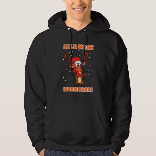 Cold Nose Warm Heart Reindeer Christmas Ugly Xmas Hoodie (Voorkant)