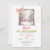 Cold Outside Blush Pink Window Girl Baby Shower Kaart (Voorkant)