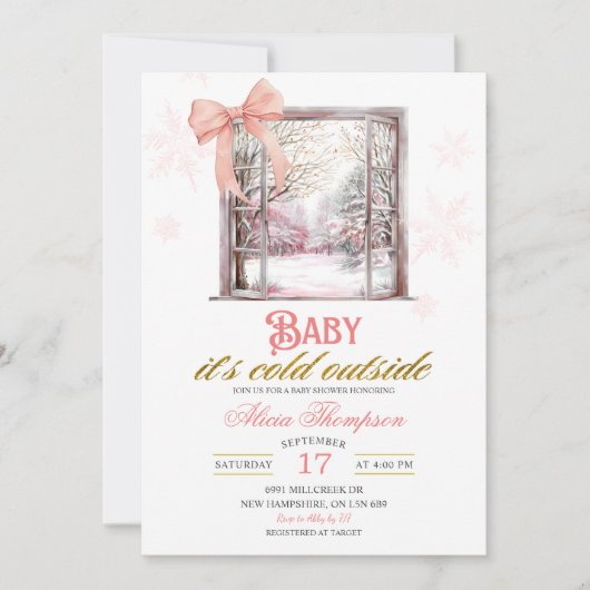 Cold Outside Blush Pink Window Girl Baby Shower Kaart (Voorkant)