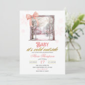 Cold Outside Blush Pink Window Girl Baby Shower Kaart (Staand voorkant)