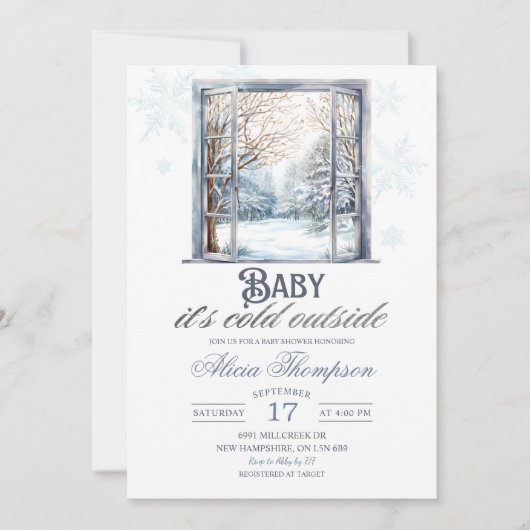 Cold Outside Dusty Blue Window Boy Baby Shower Kaart (Voorkant)