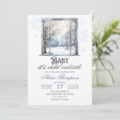 Cold Outside Dusty Blue Window Boy Baby Shower Kaart (Staand voorkant)